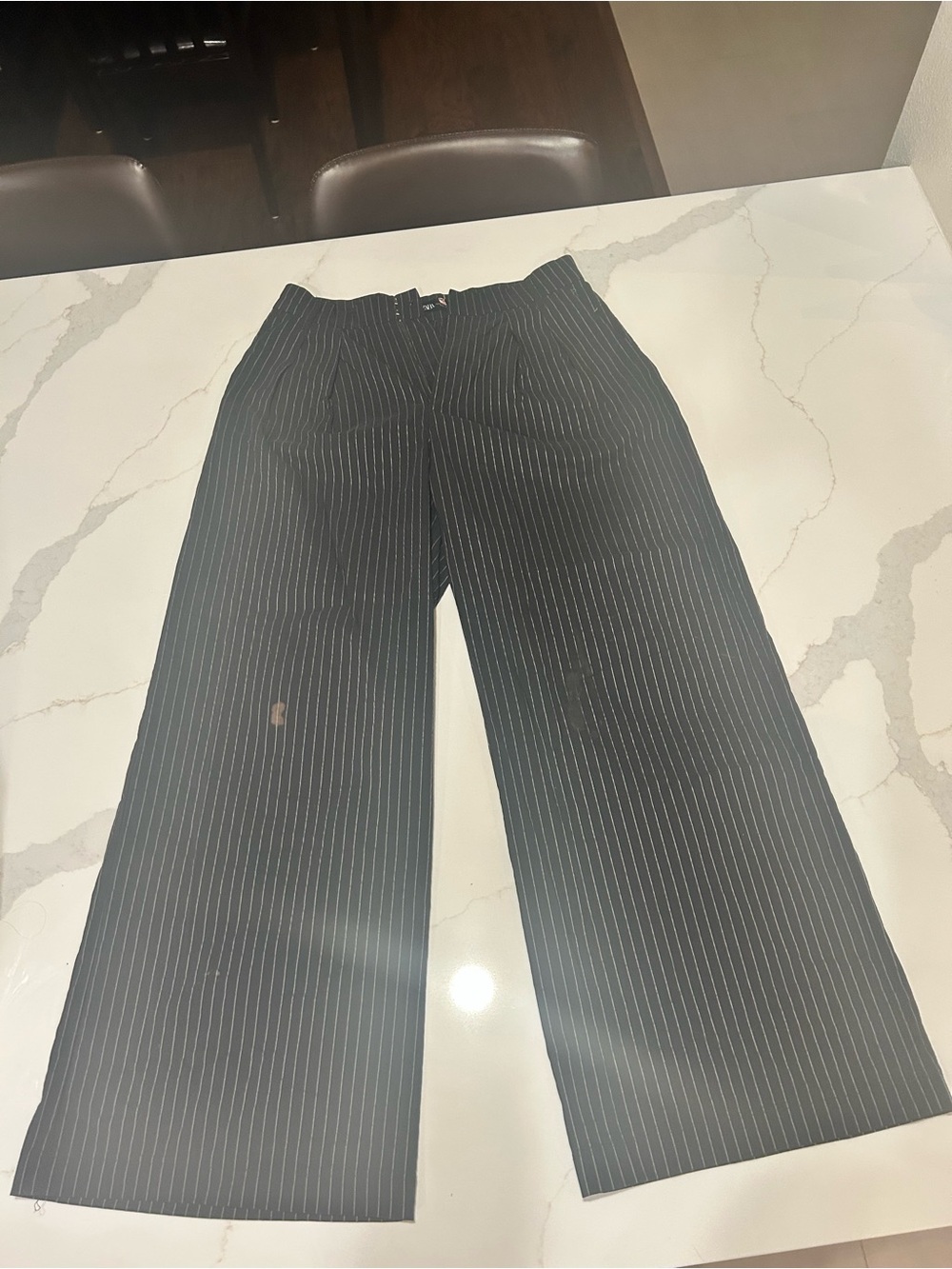 Zara Black Pinstripe Wide-Leg Trousers
